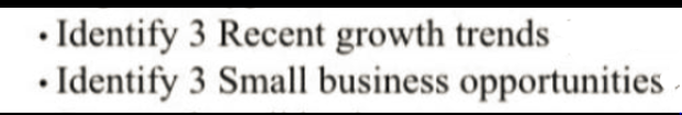 Identify 3 Recent growth trends Identify 3 Small