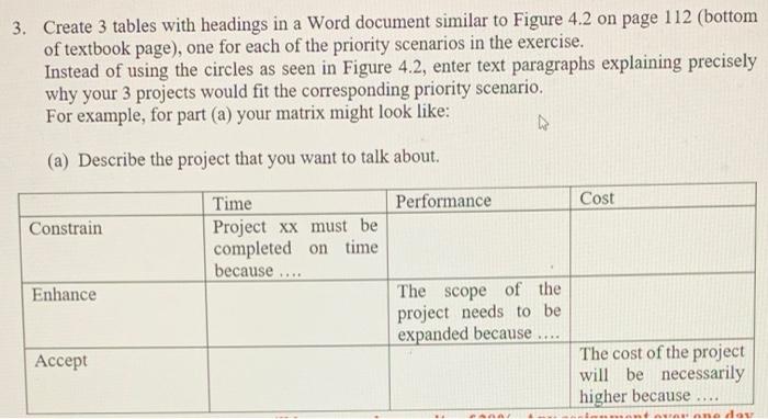 3. Create 3 tables with headings in a Word