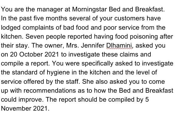 please help You are the manager at Morningstar