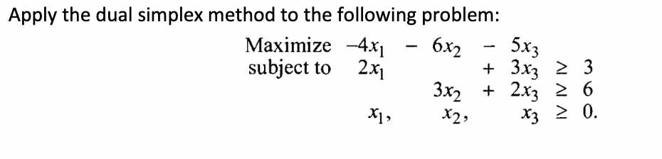 - 5x3 Apply the dual simplex method to the