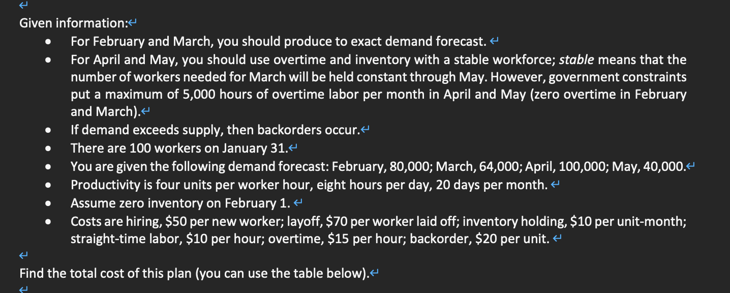 Given information: For February and March, you
