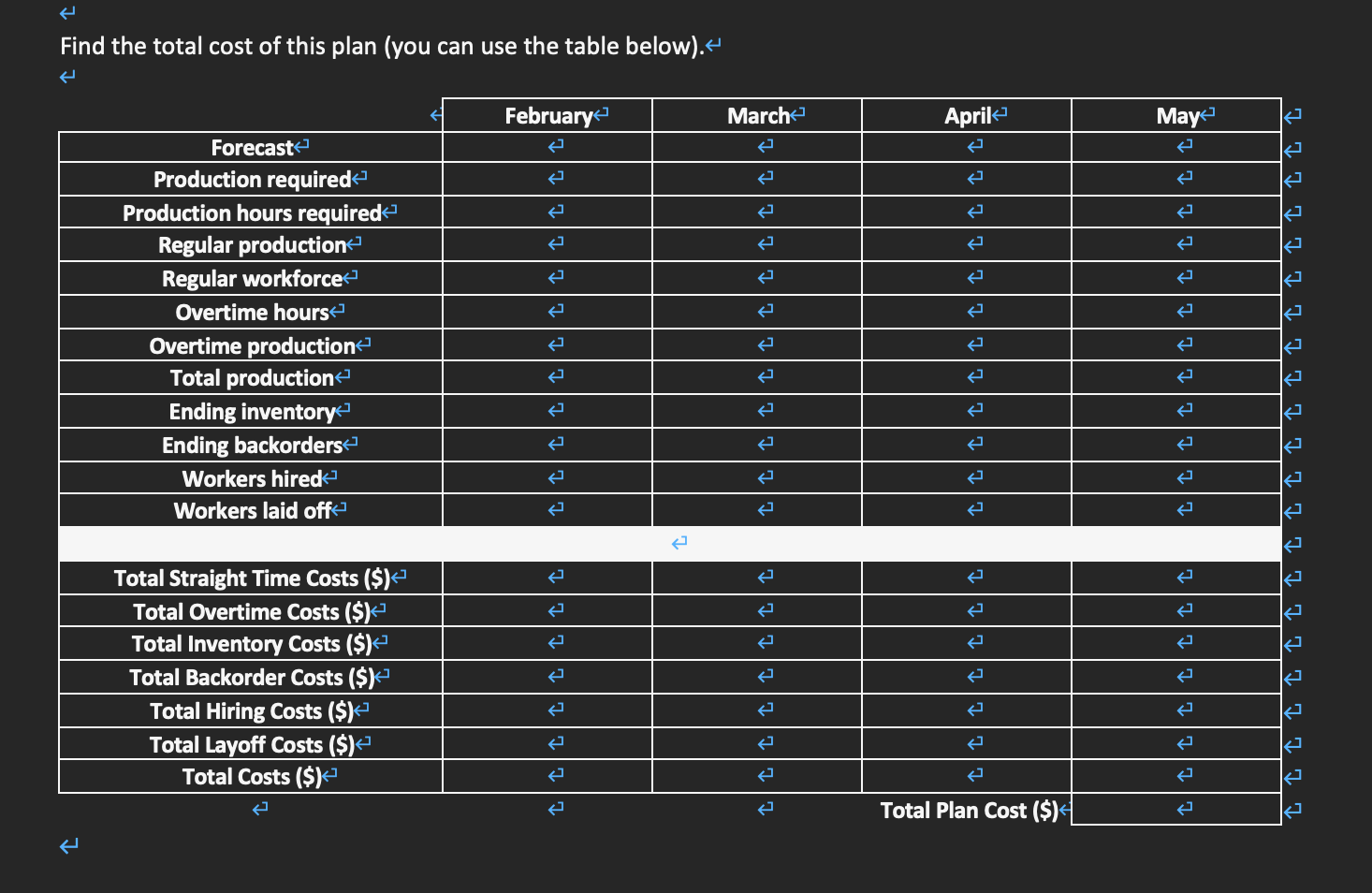 Given information: For February and March, you