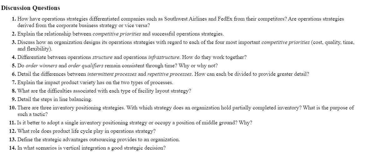 Discussion Questions 1. How have operations