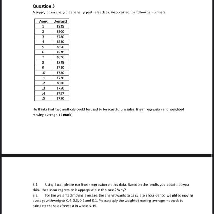 Question 3 A supply chain analyst is analyzing