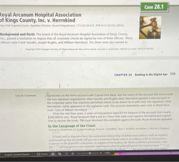 summary pls Case 28.1 Royal Arcanum Hospital