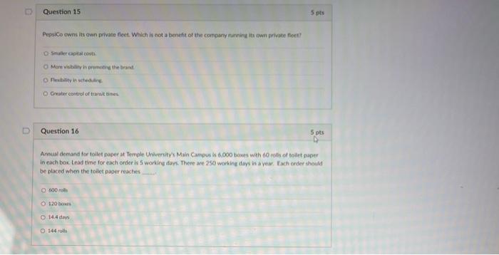 Question 15 5 pts PepsiCo owns its own private