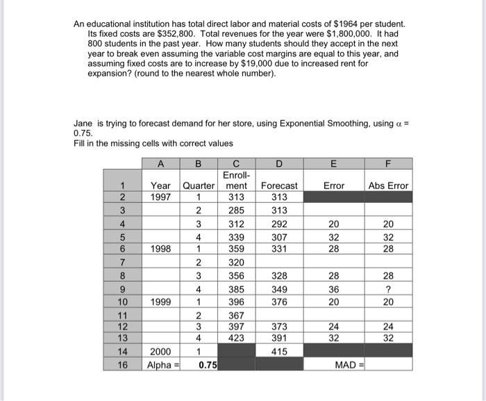 An educational institution has total direct labor