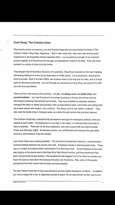 Case Study on The Criterion Hotel Case Study: The