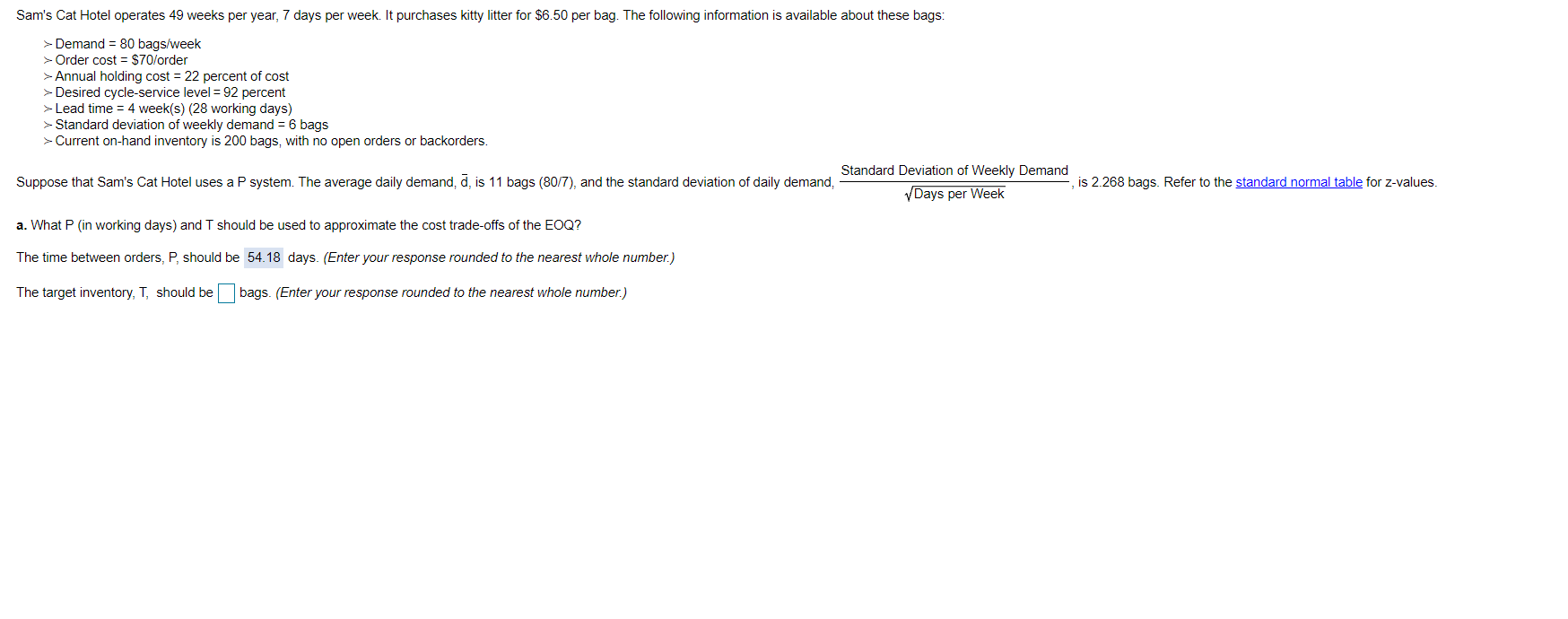 a) part 2. The target inventory, T, should be