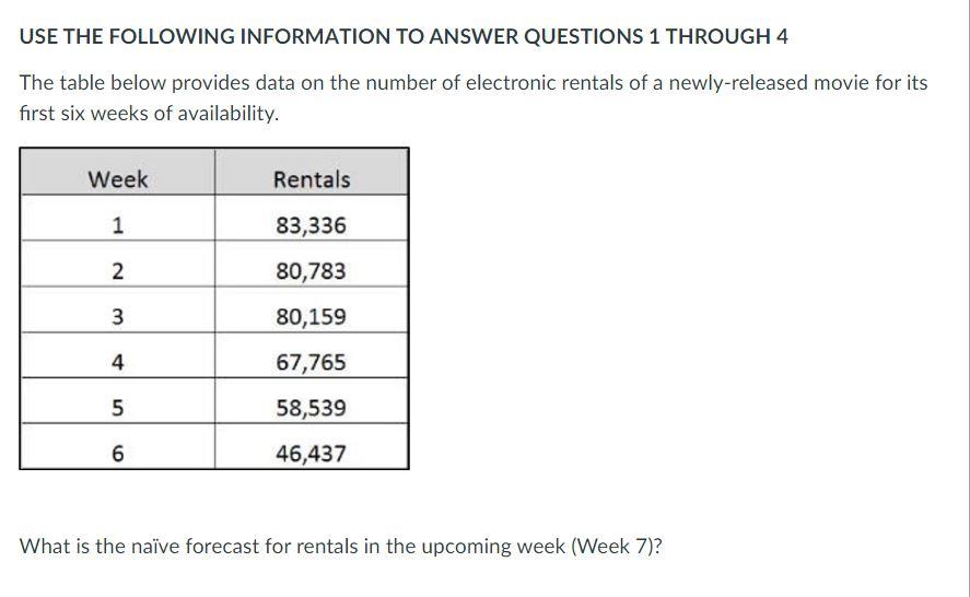 USE THE FOLLOWING INFORMATION TO ANSWER QUESTIONS