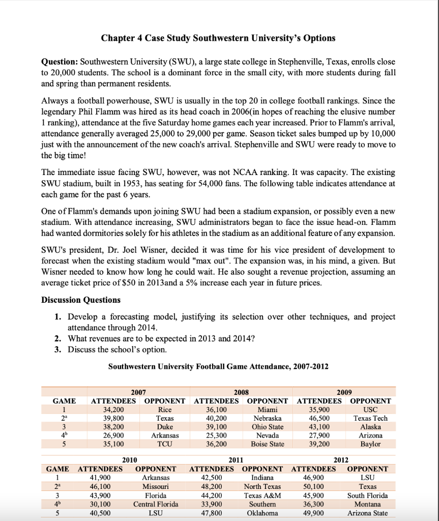 Chapter 4 Case Study Southwestern Universitys