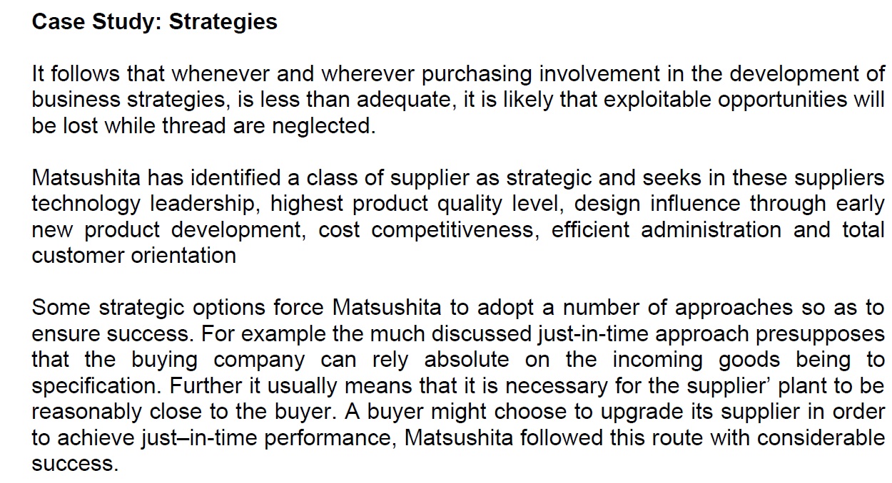 Question 1 As MD of Matsushita what are the