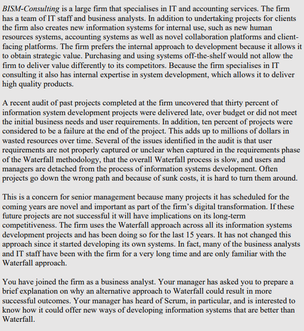 Using the Scrum process and concepts, give three