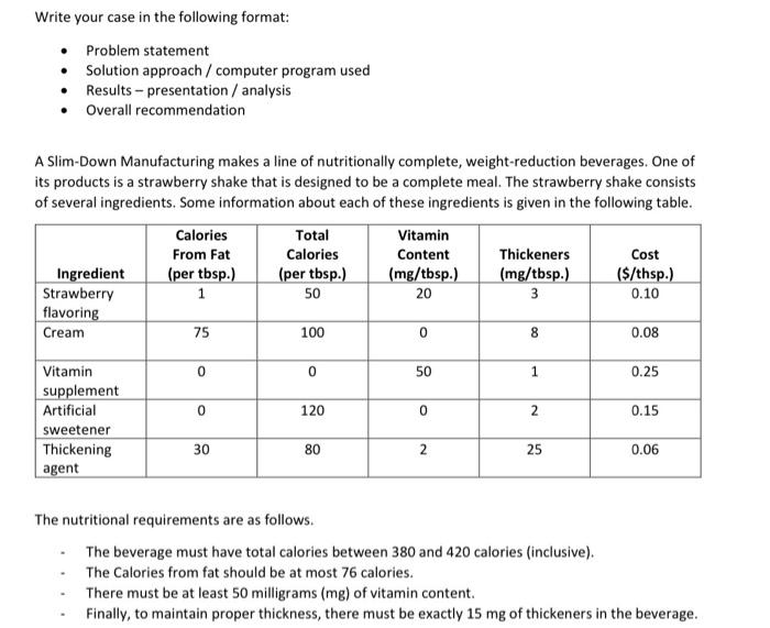 Write your case in the following format: Problem