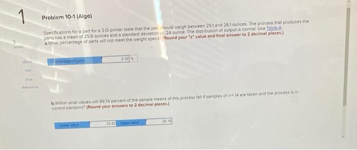 help 1 Problem 10-1 (Algo) Specifications for a