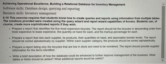 . Achieving Operational Excellence, Building a