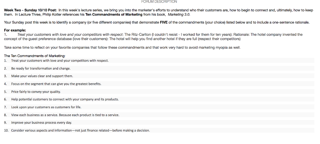 FORUM DESCRIPTION Week Two - Sunday 10/10 Post: