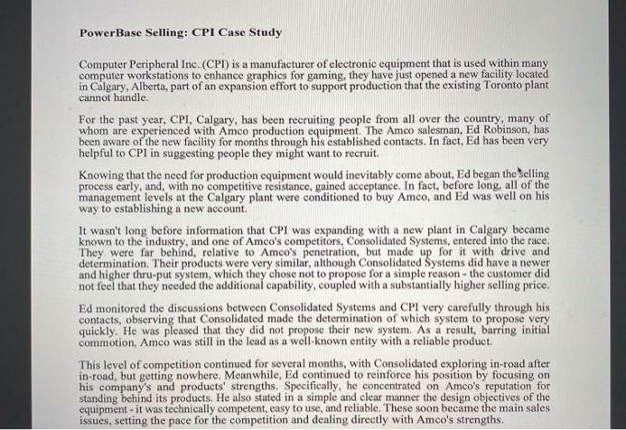 PowerBase Selling: CPI Case Study Computer