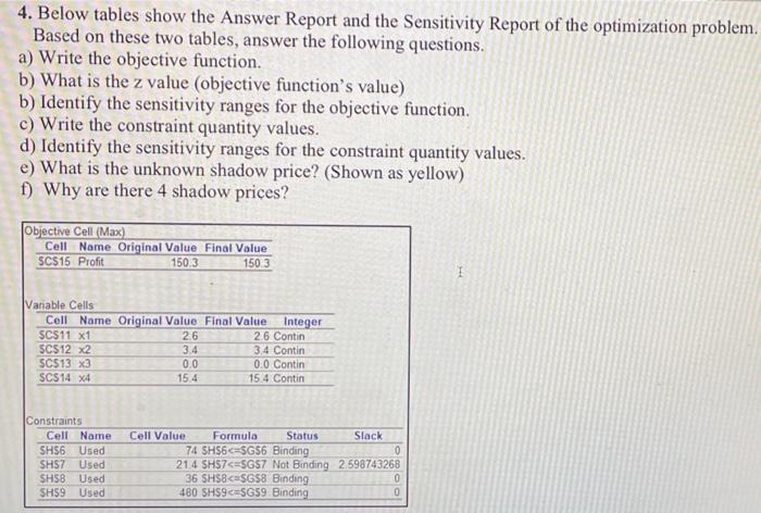 4. Below tables show the answer Report and the