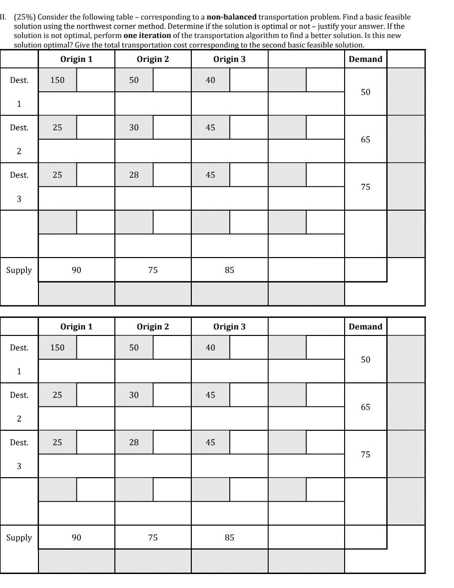 II. (25%) Consider the following table -