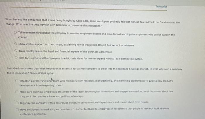 Transcrit When Honest Tea announced that it was