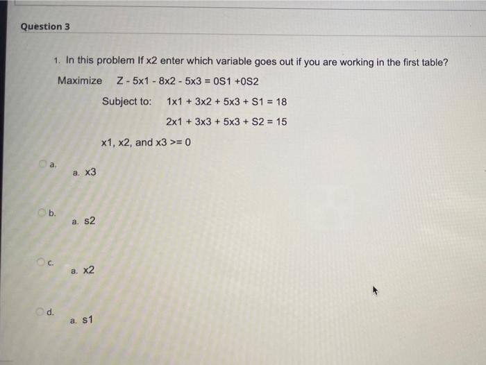 Question 3 1. In this problem if x2 enter which