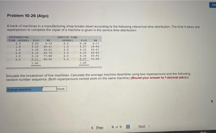 Chi Problem 10-26 (Algo) A bank of machines in a