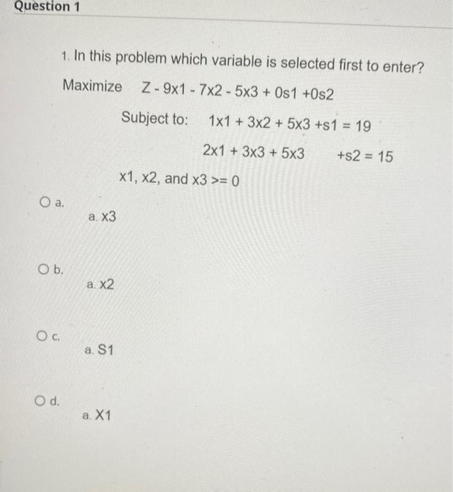 Question 1 1. In this problem which variable is