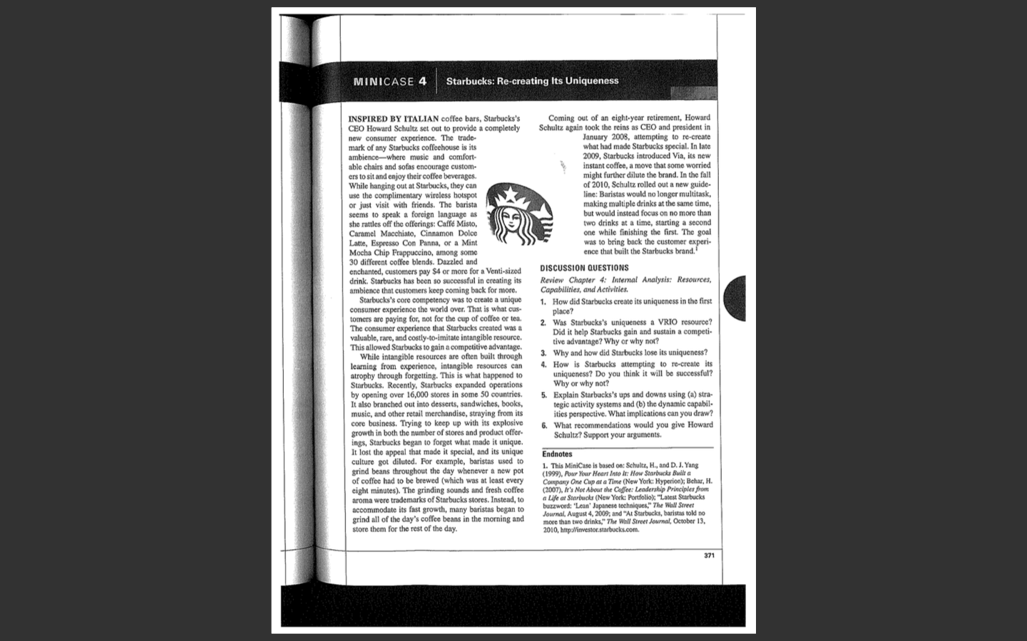 Please Answer Question #3 MINICASE 4 Starbucks: