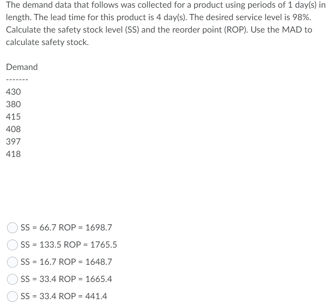 The demand data that follows was collected for a
