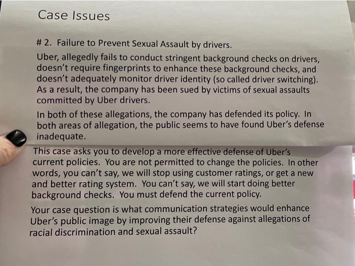 Case Issues #2. Failure to Prevent Sexual Assault
