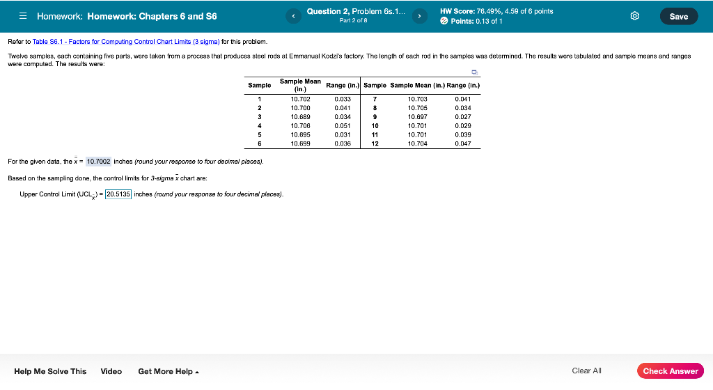 = Homework: Homework: Chapters 6 and S6 Question