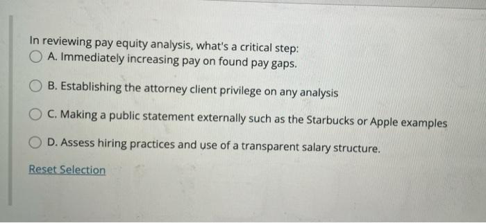 In reviewing pay equity analysis, what's a
