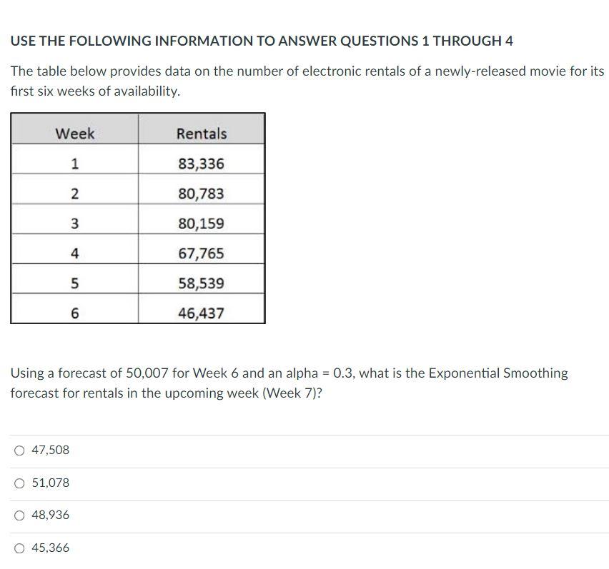 USE THE FOLLOWING INFORMATION TO ANSWER QUESTIONS