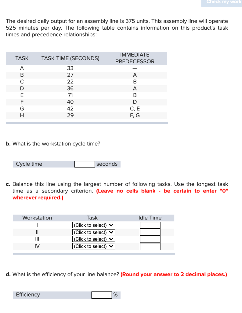 Check my work The desired daily output for an