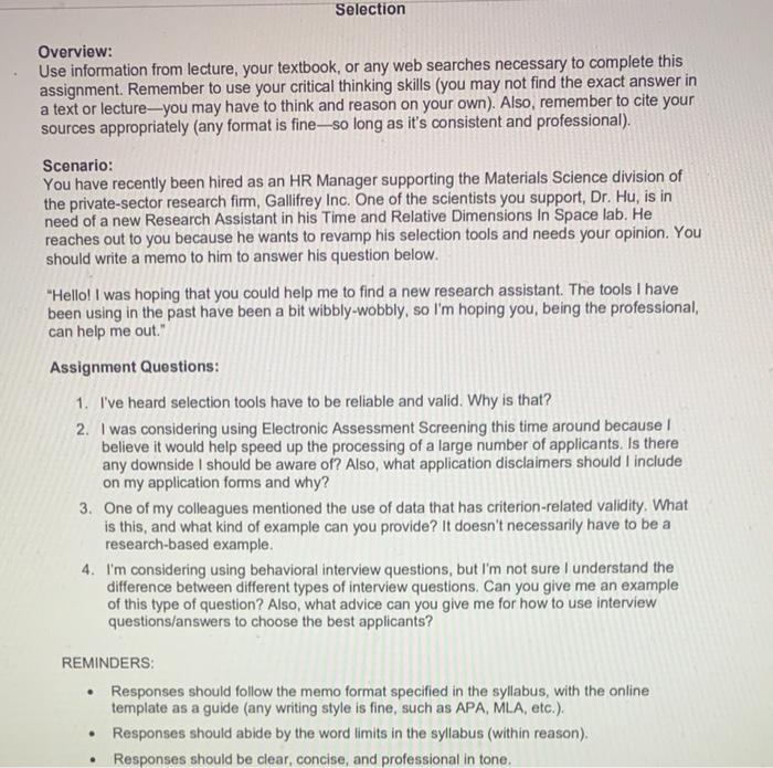 Memo Assignment for Human resource management.