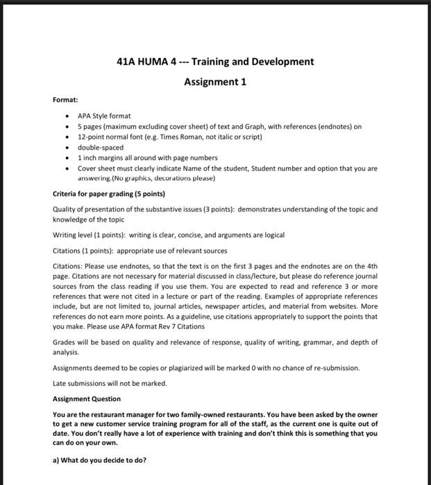 41A HUMA 4 --- Training and Development