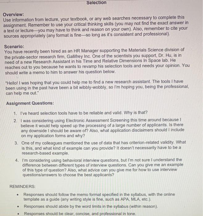 Memo Assignment for Human resource management.