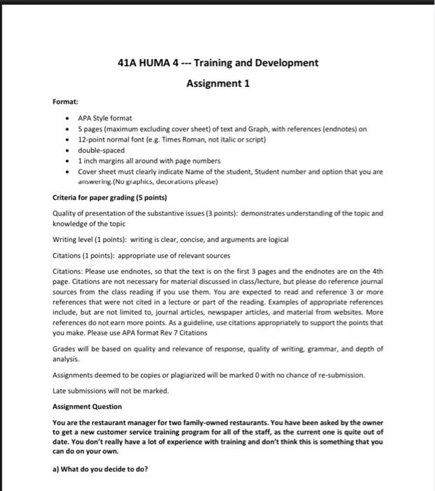 41A HUMA 4 --- Training and Development