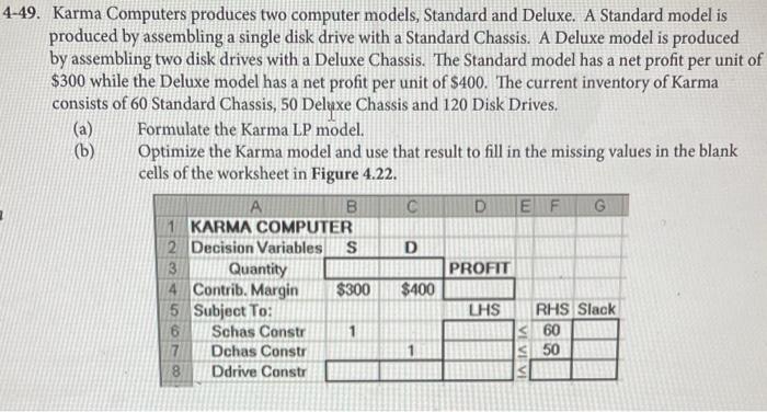 Solve using excel LP solver 4-49. Karma Computers