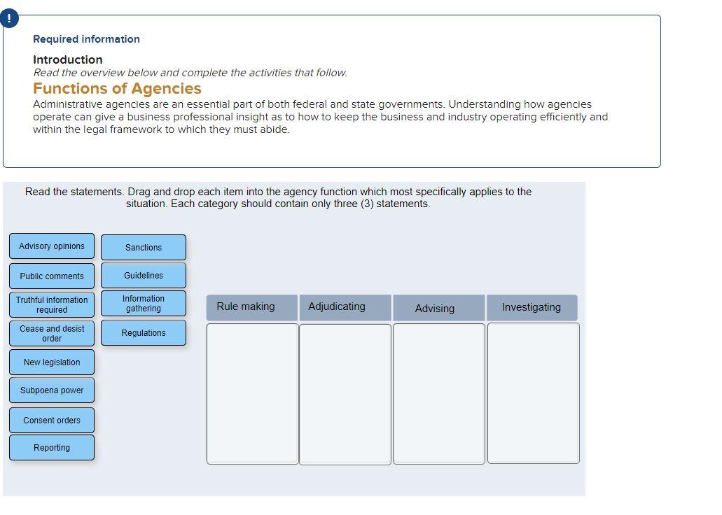 Required information Introduction Read the