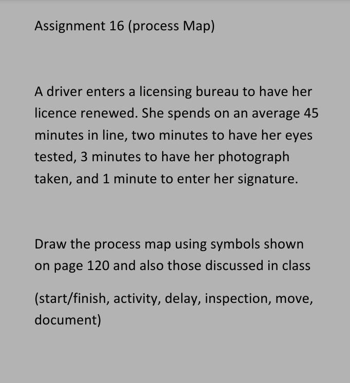 Assignment 16 (process Map) A driver enters a