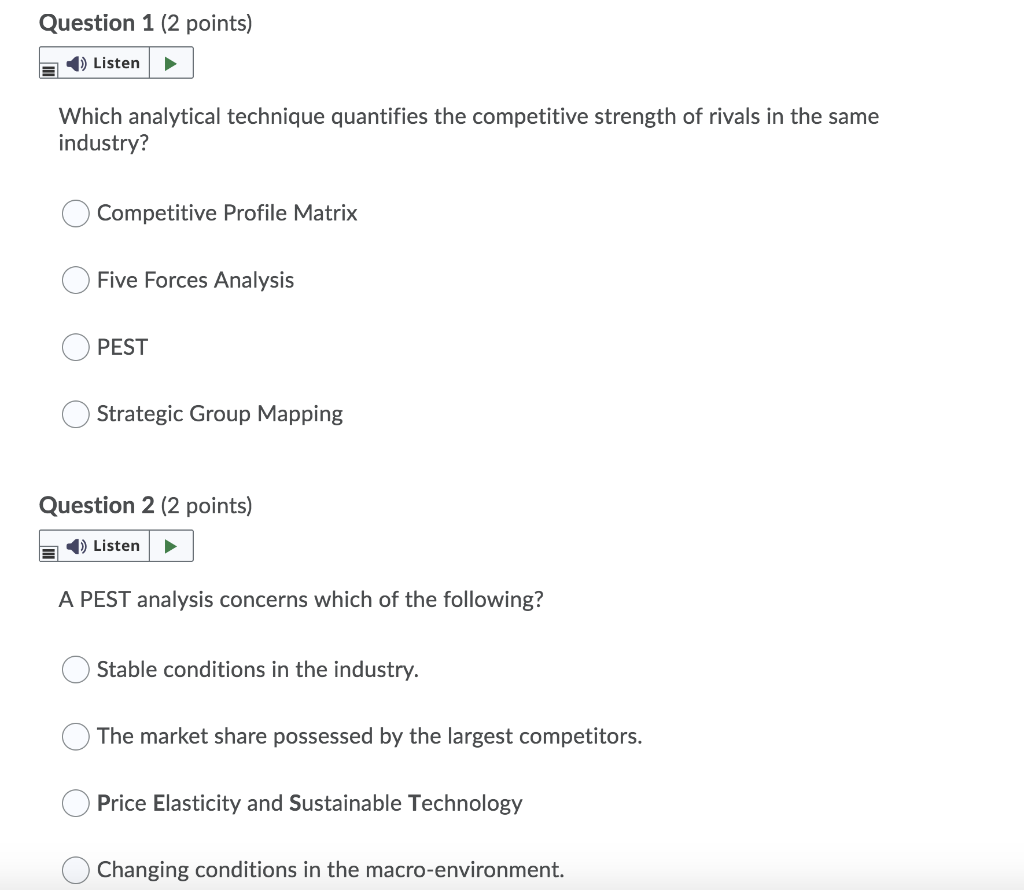 Question 1 (2 points) Listen Which analytical