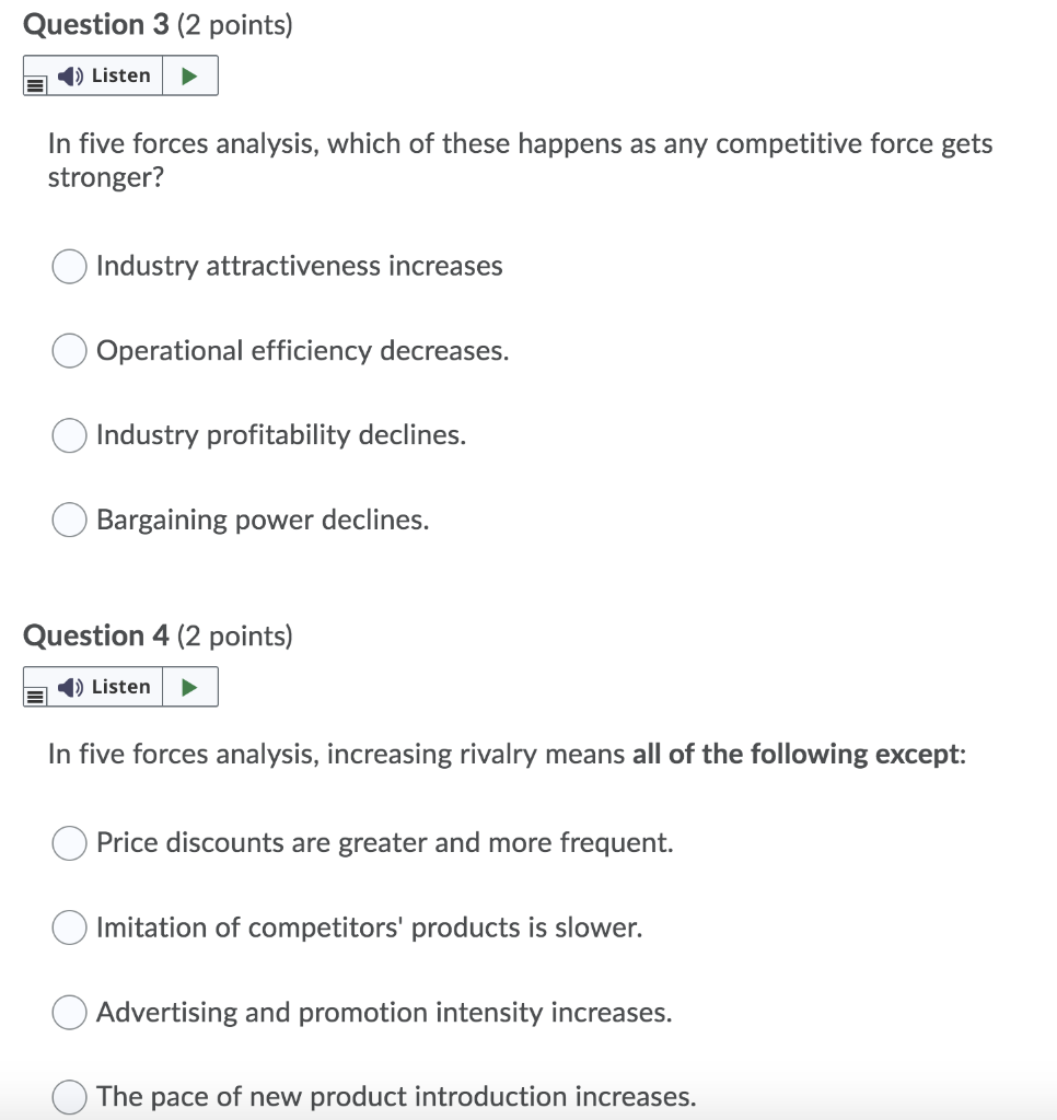 Question 3 (2 points) Listen In five forces