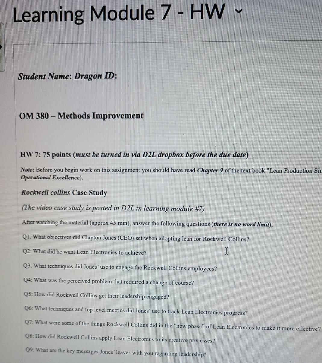 Learning Module 7 - HW 7 v Student Name: Dragon