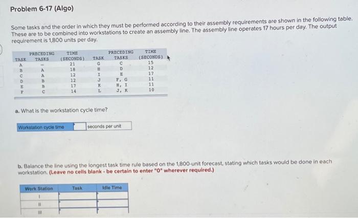 Problem 6-17 (Algo) Some tasks and the order in