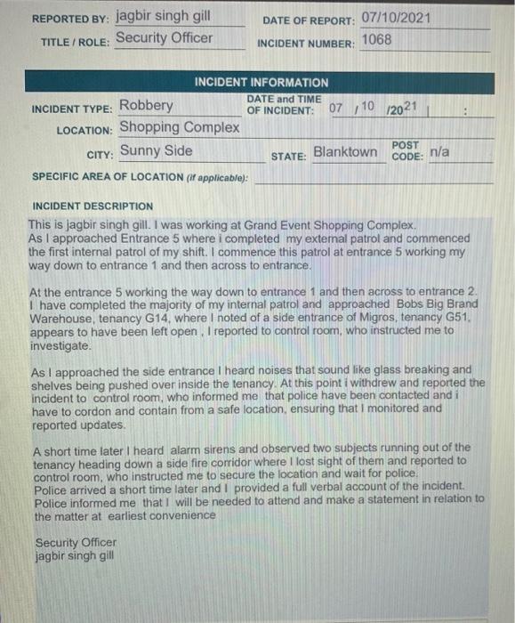 this is a draft security incident report