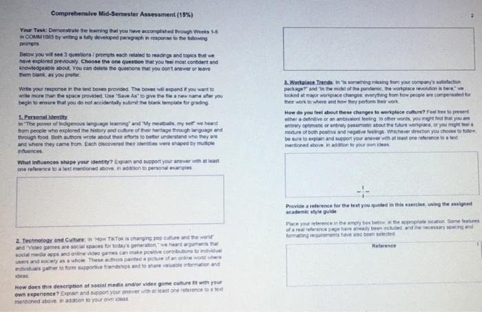 Comprehensive Mid-Semester Assessment (15%) Your