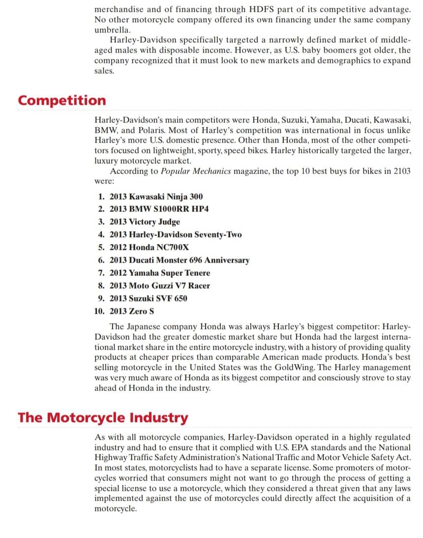 . Required Question: . Harley Davidson: An