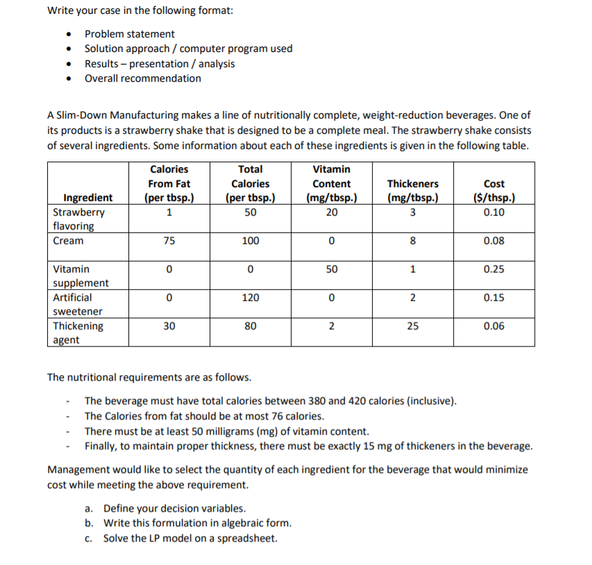 Write your case in the following format: Problem